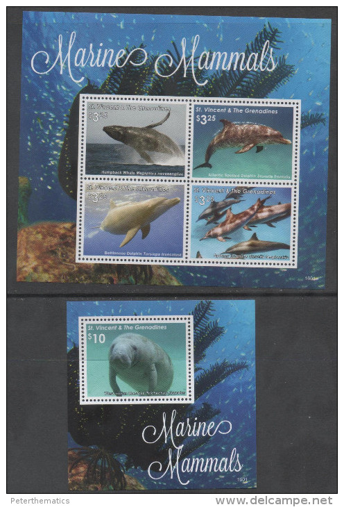 ST. VINCENT ,2016, MNH, MARINE MAMMALS, DOLPHINS, WHALES, MANATEES, SHEETLET+ S/S, - Dolphins