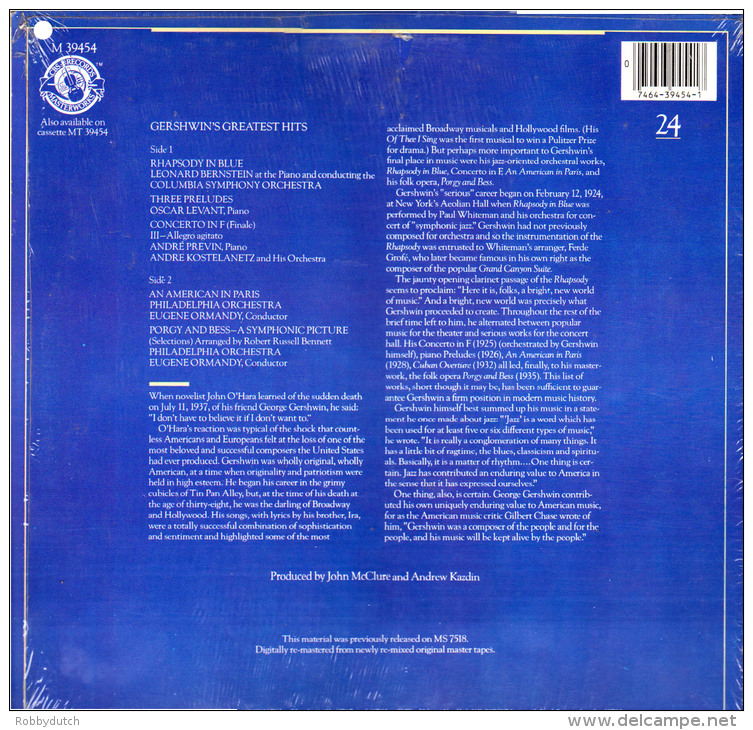 * LP *  GERSHWIN GREATEST HITS (USA 1984) EX!!! - Klassiekers