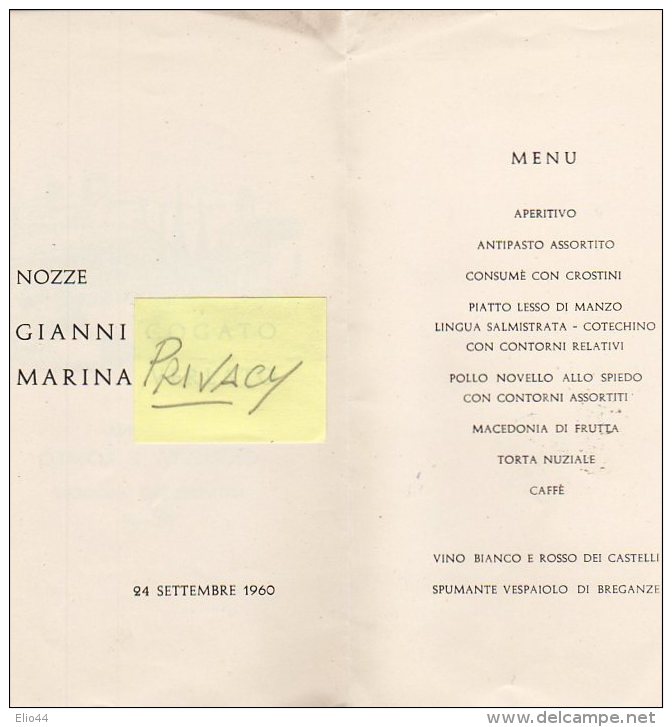 NOZZE - Gianni E Marina - Montecchio Maggiore 1960 - - Annunci Di Nozze