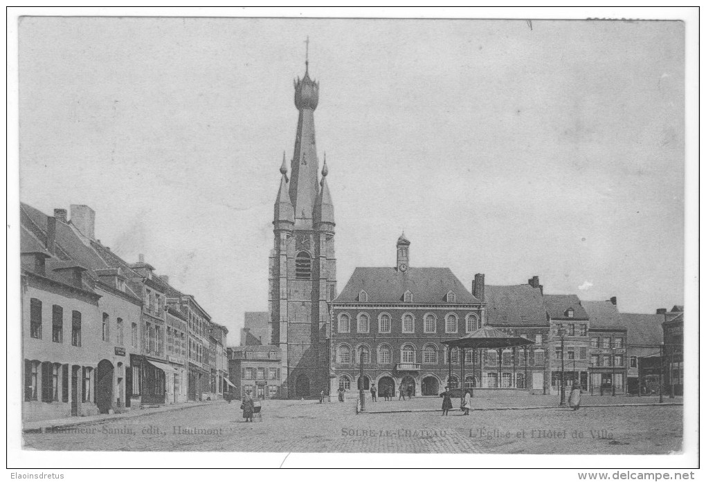 Solré-le-Château (59) - L'Eglise Et L'Hôtel De Ville. Bon état, A Circulé (1904). - Solre Le Chateau