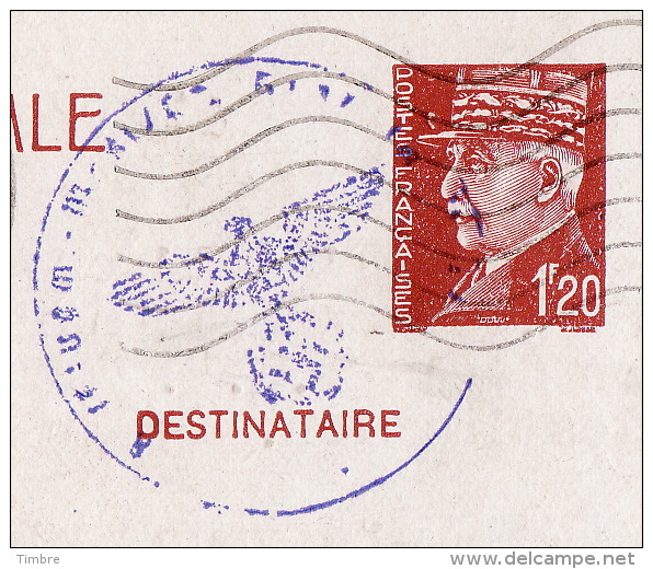 Entier Postal 1,20F Petain Avec Oblitération Violette Allemande - Guerre De 1939-45