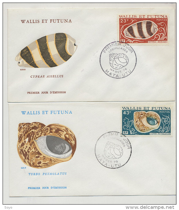 FDC  4 Enveloppes 1 Er Jour Wallis Et Futuna 1976 Coquillages Shell  Mata Utu - FDC