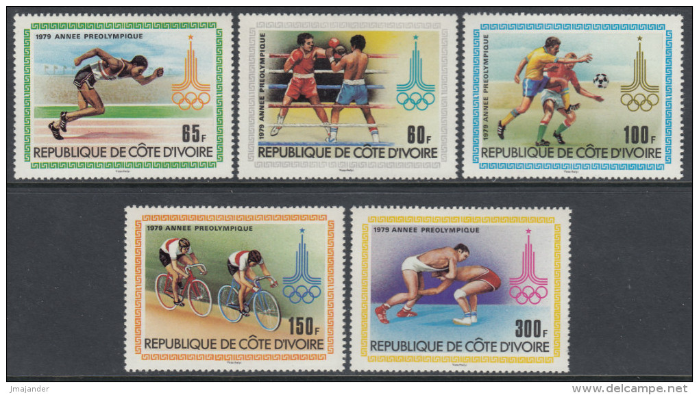 Ivory Coast 1979 Olympic Games In Moscow: Athletics, Boxing, Football, Track Cycling, Wrestling. Mi 614-618 MNH - Summer 1980: Moscow