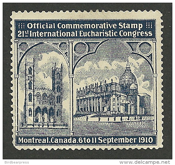 B07-09 CANADA Montreal 1910 Eucharistic Congress Churches Blue MH Crease - Vignette Locali E Private