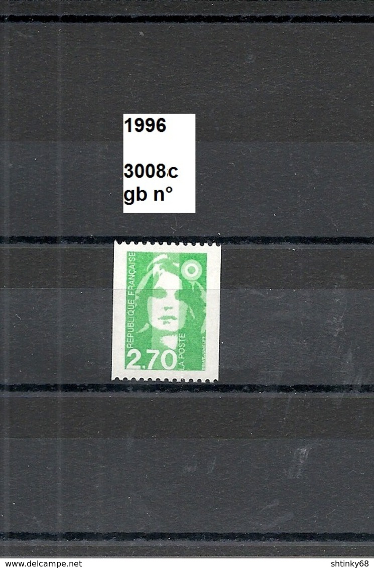 Variété De 1996 Neuf**  Y&T N° 3008c N° Rouge Au Dos - Unused Stamps