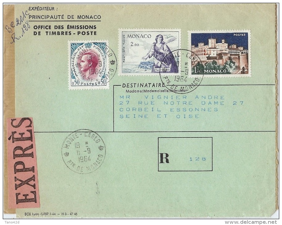 LBL26G - MONACO LETTRE RECOMMANDÉE  EXPRÈS DE L'OETP 11/9/1964 - Covers & Documents