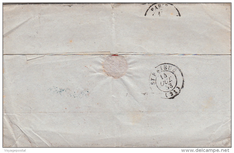 Lettre Alicante >> CaD Rouge ESPAG Perpignan + CaD Alicante 1853 - ...-1850 Prefilatelia