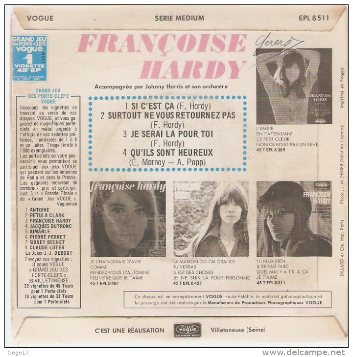 2 Disques De FRANÇOISE HARDY (disques Vogue) - Other & Unclassified