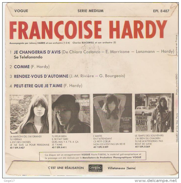 2 Disques De FRANÇOISE HARDY (disques Vogue) - Other & Unclassified