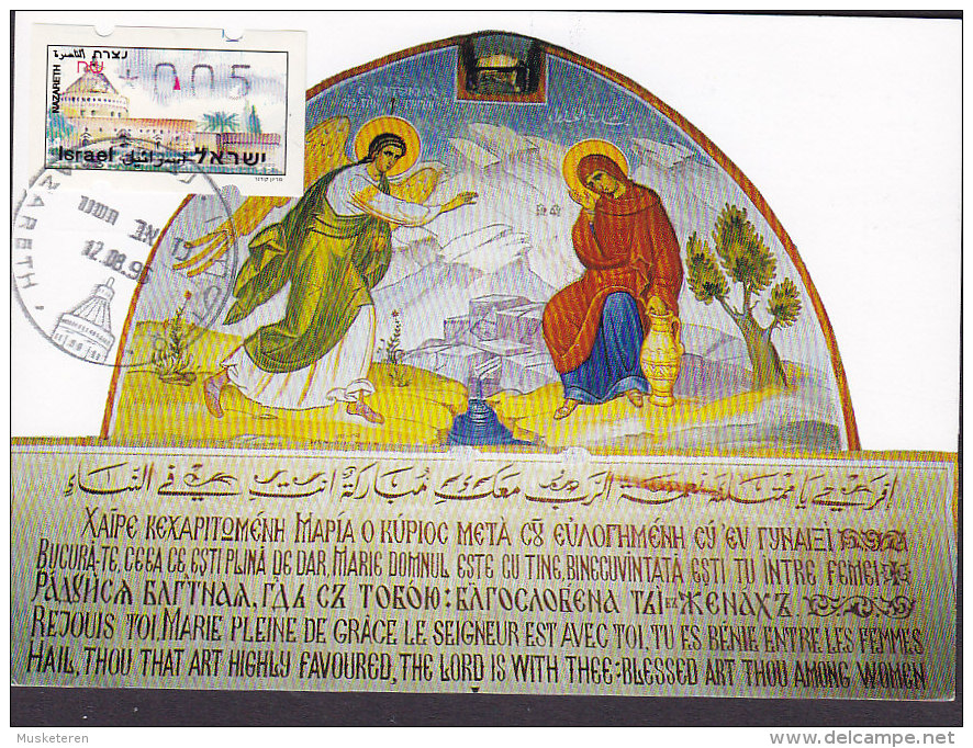 Israel Greetings From Nazareth Maximum ATM / Frama Label Card Fresco Church Of St. Gabriel - Franking Labels