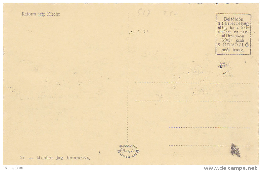 Debrecen - Reformierte Kirche - Ref Nagytemplain (animation, Tram, Tramway, Orando Stamp, Flamme...) 1938 - Hongrie