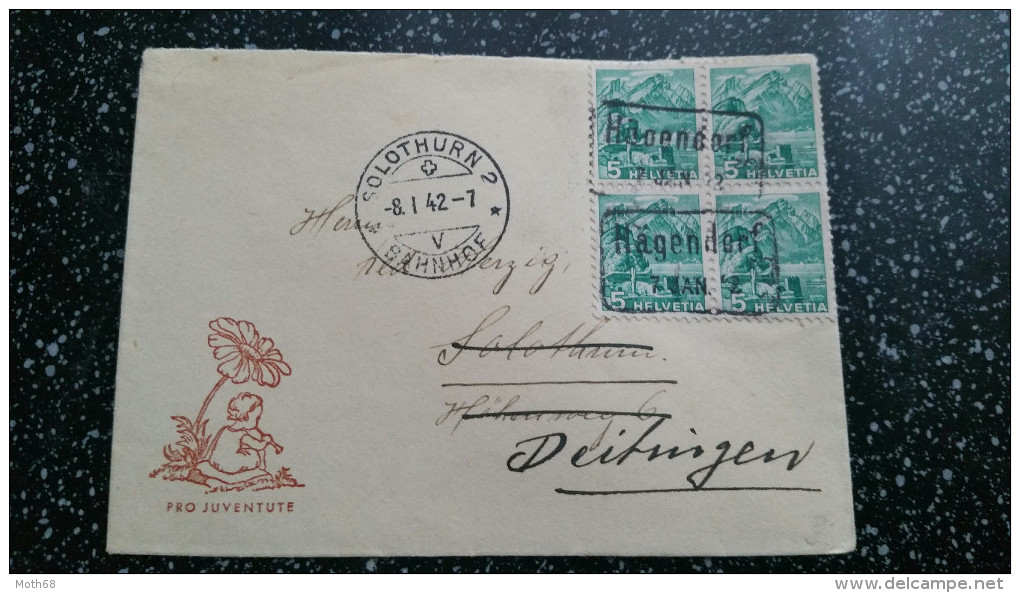 Pro Juventutebrief Nr. 29 (1941) 4 Mal 5 Rp. Pilatus Bahnstempel Hägendorf 1942 - Covers & Documents