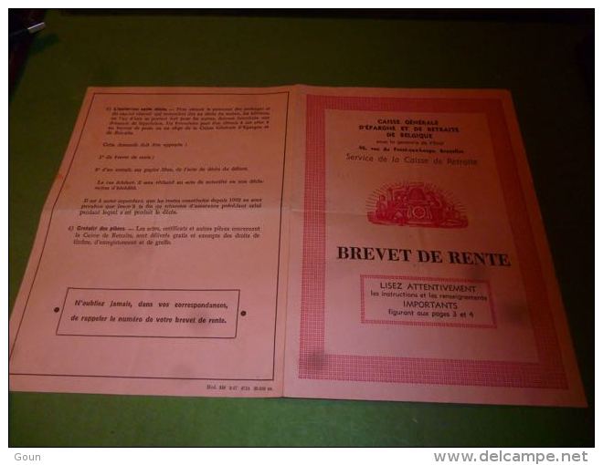 AA3-9 LC146  Brevet De Rente Caisse Générale D'épargne Et De Retraite De Belgique CGER - Cheques & Traveler's Cheques