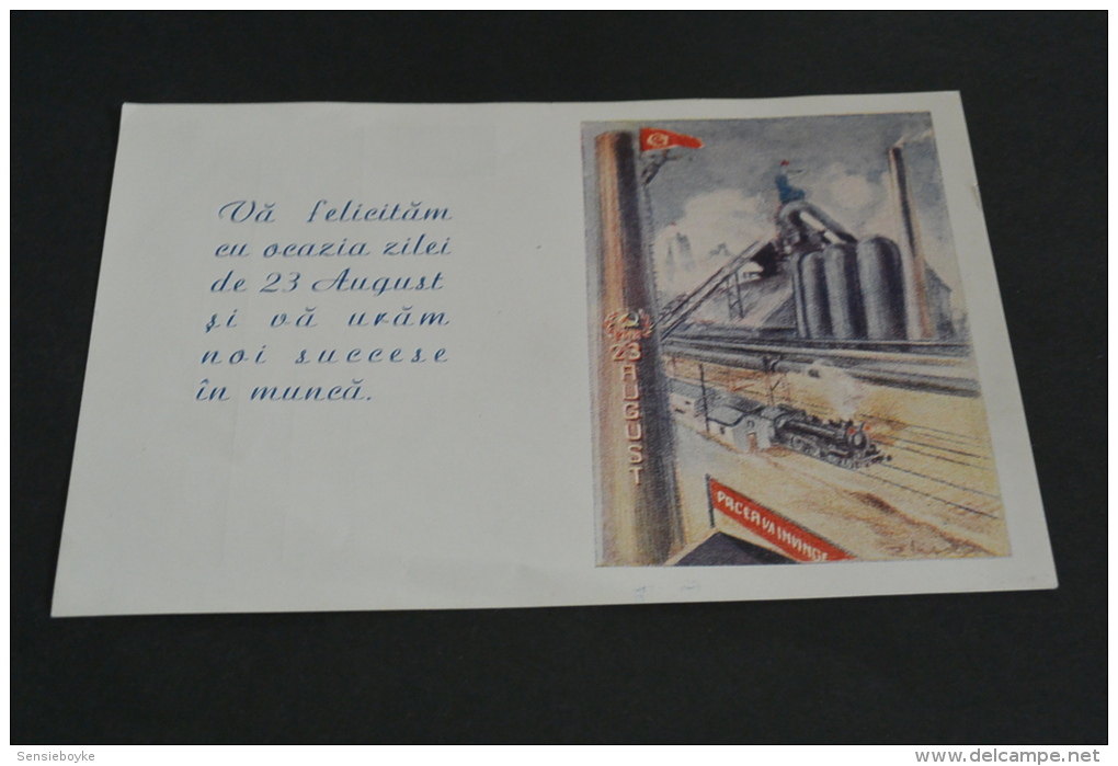 TR890- Post Card -fold In The Middle -from Paper  Romania 23 August -train - Treni