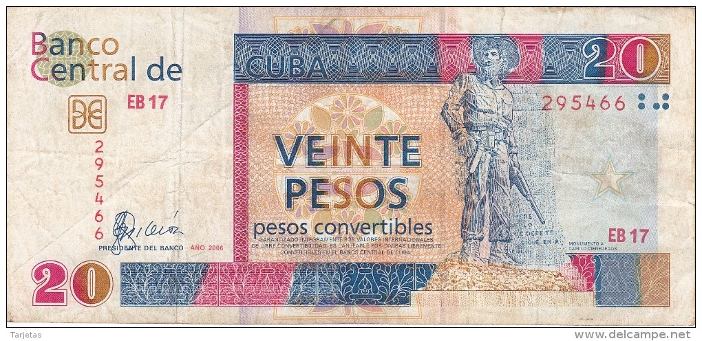 BILLETE DE CUBA DE 20 PESOS CONVERTIBLES DEL AÑO 2006  (BANKNOTE) - Cuba