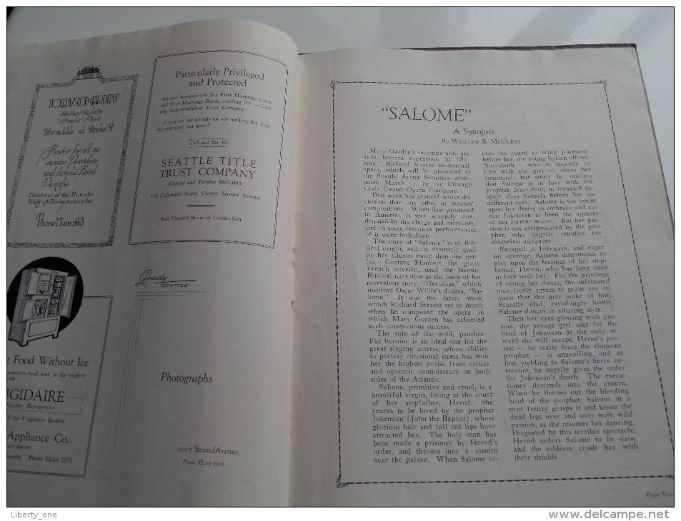 CHICAGO CIVIC OPERA C° PROGRAM - SEATTLE 1924 March 13-15 Printed by Western Printing C° ( zie foto´s ) !!