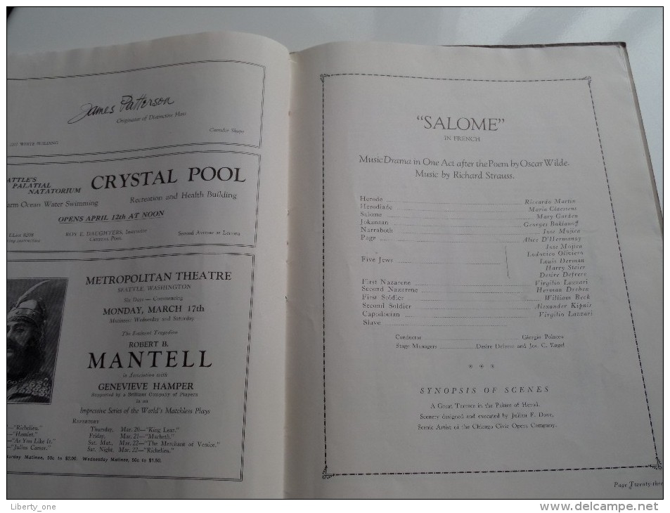 CHICAGO CIVIC OPERA C° PROGRAM - SEATTLE 1924 March 13-15 Printed by Western Printing C° ( zie foto´s ) !!