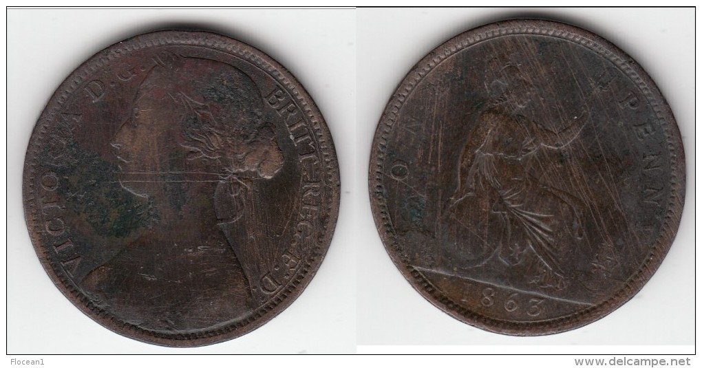 ****  GREAT BRITAIN - GRANDE-BRETAGNE - 1 PENNY 1863 VICTORIA **** EN ACHAT IMMEDIAT !!! - D. 1 Penny