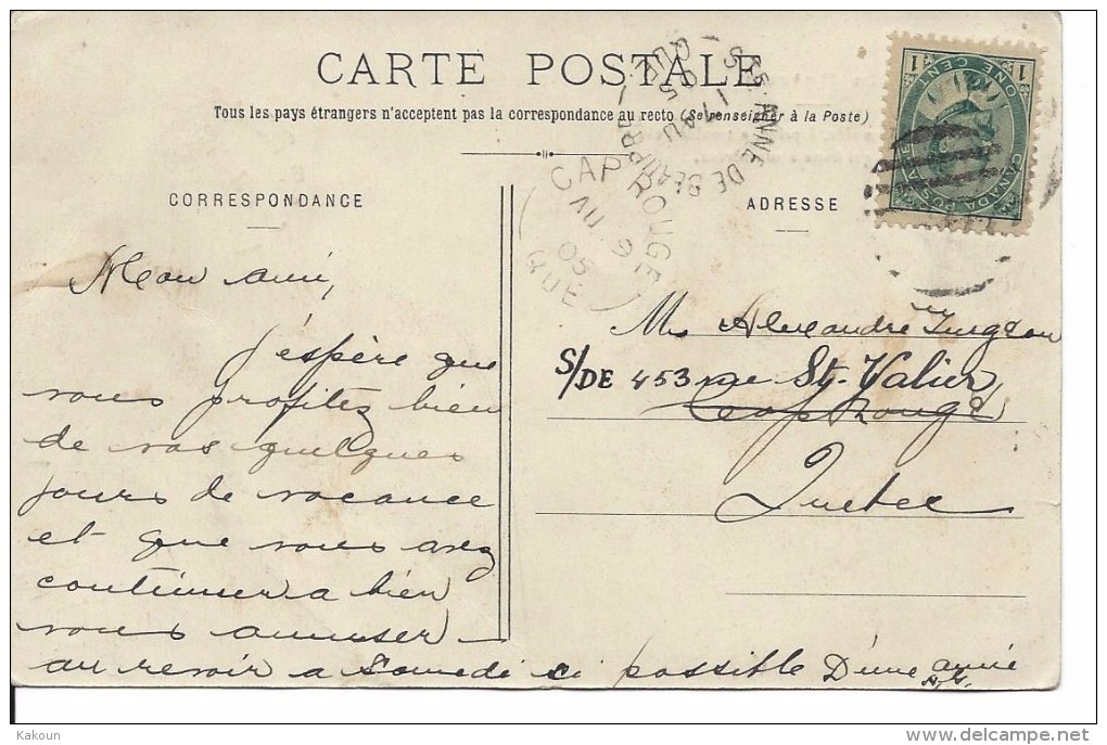 1905 - En Bateau - Marques Postales De CAP ROUGE Et STE-ANNE DE BEAUPRÉ, Quebec, (H1151) - Autres & Non Classés