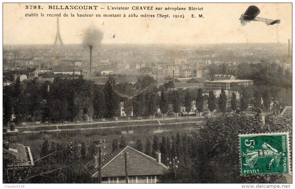 Billancourt : Aéroplane Blériot Aviateur Chavez Record De Hauteur 2630m (sept. 1910) Prix En Baisse - ....-1914: Precursores