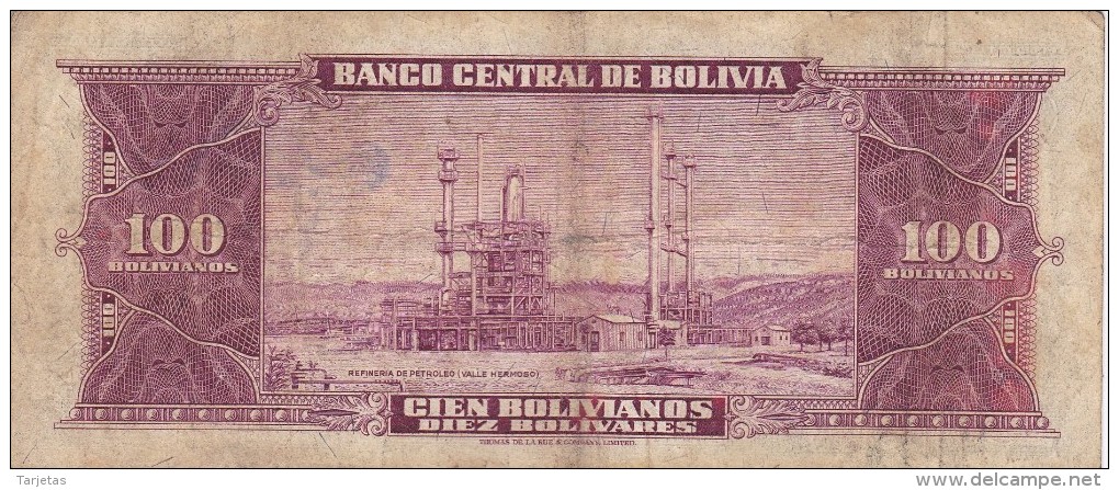 BILLETE DE BOLIVIA DE 100 BOLIVIANOS DEL AÑO 1945 (BANKNOTE) - Bolivia