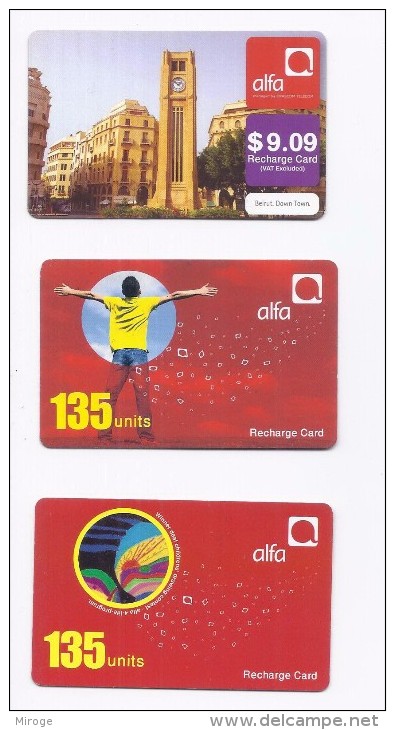 3 Used Recharge Cards Phonecards  Alfa Lebanon 2008/10/12, Telecarte Liban - Lebanon