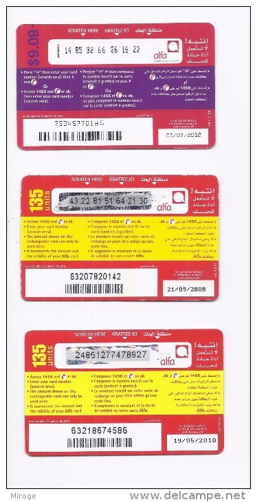 3 Used Recharge Cards Phonecards  Alfa Lebanon 2008/10/12, Telecarte Liban - Lebanon