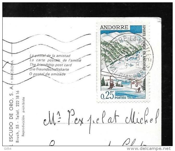 Timbre D´andorre  Au Dos D´une Carte Postale En 1968  - Qaa2708 - Cartas & Documentos