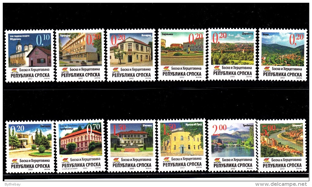 Bosnia And Herzegovina Serb Admin MNH Scott #298-#309 Set Of 12 Different City And Town Views - Bosnie-Herzegovine