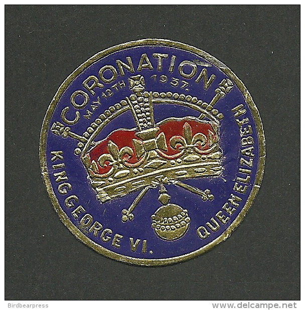 B12-10 1937 KGVI Coronation Gold Foil Sticker Label Used Damaged - Vignettes Locales Et Privées