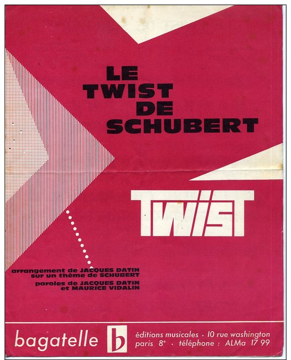 PARTITION PIANO 40-60 LE TWIST DE SCHUBERT DATIN VIDALIN  1961 - Other & Unclassified