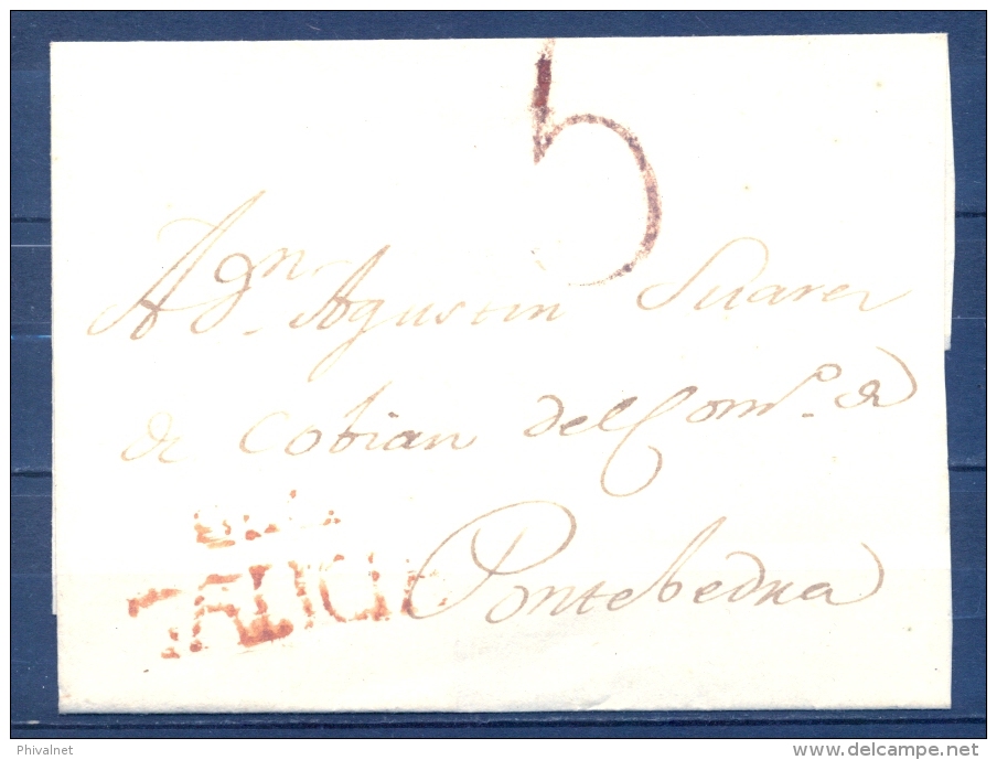 1822 - 26 , PONTEVEDRA , D.P. 16 , ENVUELTA CIRCULADA ENTRE REDONDELA Y PONTEVEDRA , TIZÓN Nº 3 - ...-1850 Prefilatelia