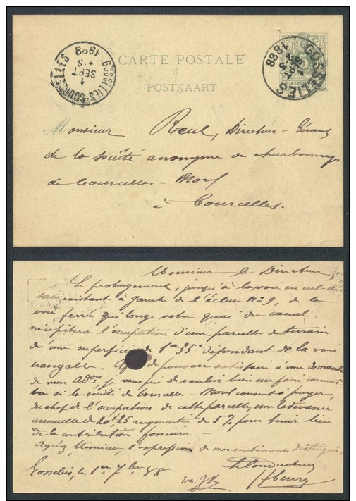CP612 Entier De Gosselies à Courcelles 1888 - Postkarten 1871-1909