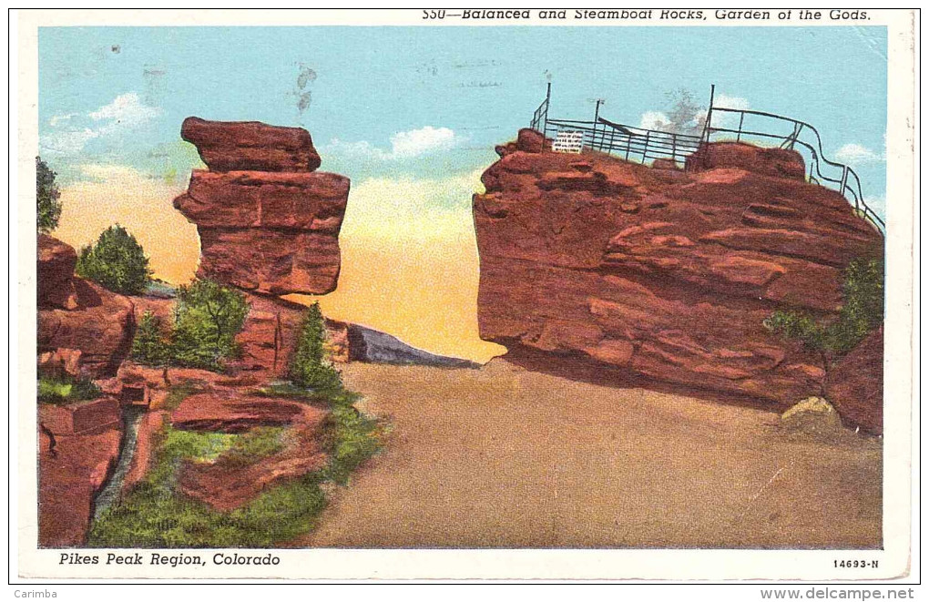 BALANCED END STEABOATROCKS GARDEN OF THE GODS 1954 - Colorado Springs