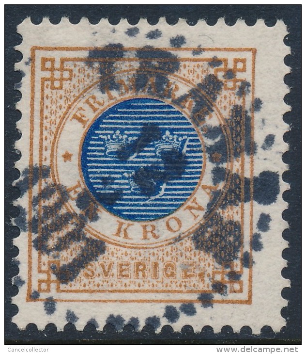 Sweden Suède Sverige: Facit 49, 1Kr Brown/dark Blue Ringtyp Posthorn, F Used TRANÅS Cancel (DCSV00315) - 1872-1891 Ringtyp