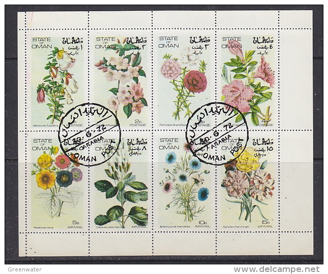 Oman 1972 Flowers  8v In Sheetlet Used (F5129) - Oman