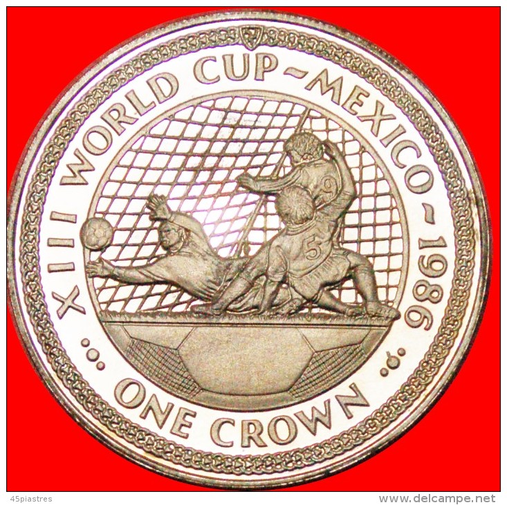 * GREAT BRITAIN: ISLE OF MAN ★ 1 CROWN 1986 FOOTBALL! UNCOMMON PROOF-LIKE! GOALKEEPER! LOW START&#9733;NO RESERVE!!! - Isle Of Man