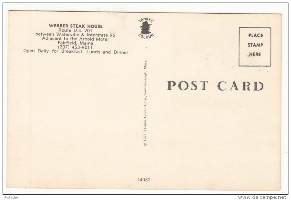Fairfield Maine ME - Webber Steak House Near Arnold Motel - Restaurant - Route US 201 - 2 Scans - American Roadside
