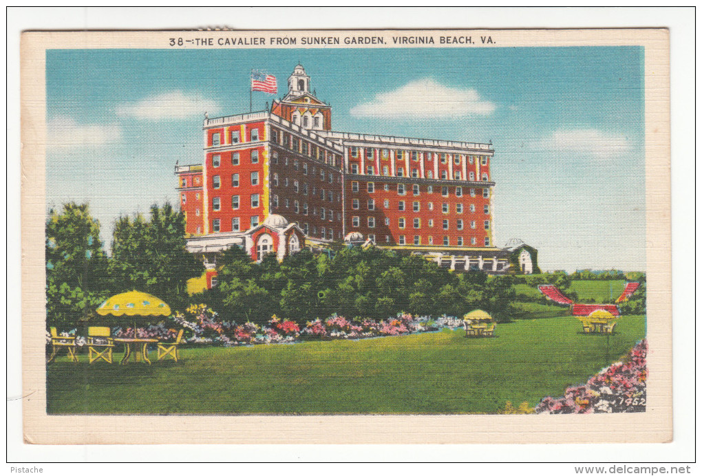 Virginia Beach USA - Cavalier Hotel From Sunken Garden - Written - 2 Scans - Virginia Beach