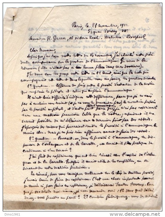 VP3671 - Tabac - Lettres De Mr Rob GREEN De LIVERPOOL Pour Mr Th. SCHLOESING à PARIS - Documents