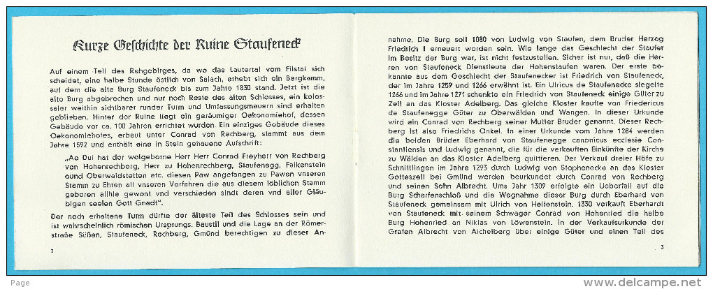 Staufeneck,Kurze Geschichte Der Ruine Staufeneck,Dr.A.Aich,Bad Cannstatt,ca.1950 - Baden-Wurtemberg