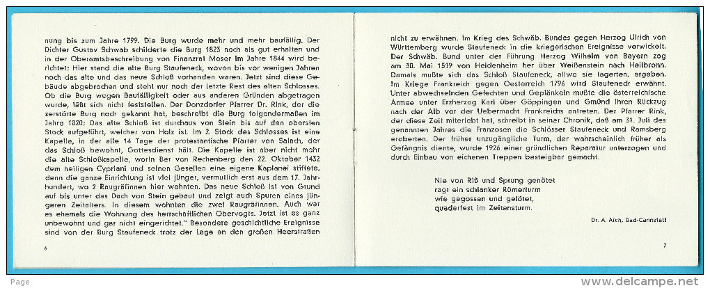 Staufeneck,Kurze Geschichte Der Ruine Staufeneck,Dr.A.Aich,Bad Cannstatt,ca.1950 - Baden-Wurtemberg