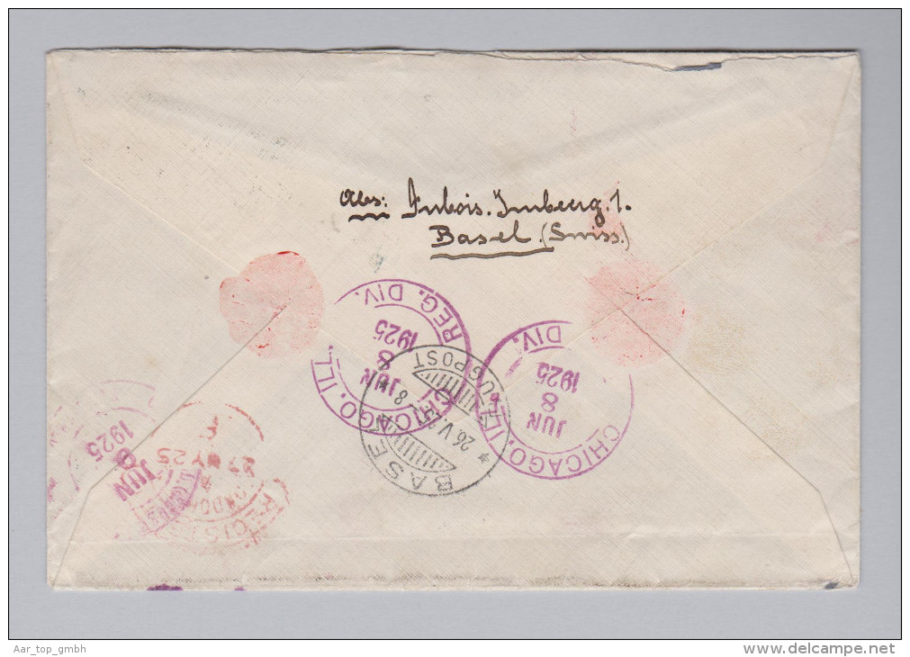 Schweiz Flugpost 1925-05-25 R-Brief Nach Chicago - Erst- U. Sonderflugbriefe