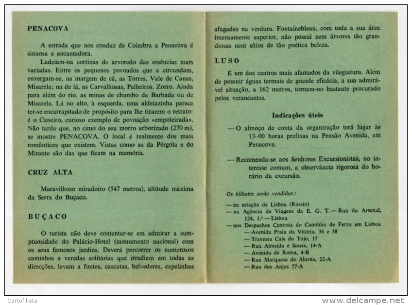 Portugal, Penacova, Cruz Alta, Bussaco, Luso - Excursão Da C.P. 1961, Horário, Timetable, Comboio, Train  (2 Scans) - Europe