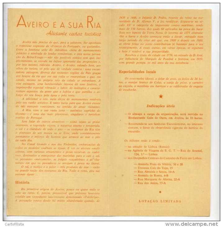 Portugal, Lisboa A Aveiro - Excursão Da C.P. 1962, Horário, Timetable, Comboio, Train  (2 Scans) - Europe