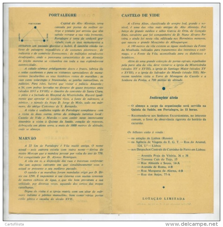 Portugal, Lisboa A Portalegre, Marvão, Castelo Vide - Excursão C.P. 1962, Horário, Timetable, Comboio, Train  (2 Scans) - Europe