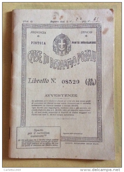 Libretto Cassa Di Risparmio Postali Del 21/01/1937 - Banco & Caja De Ahorros