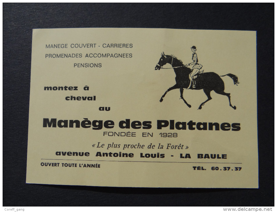 TICKET MANEGE DES PLATANES Fondé En 1928 - LA BAULE - Avenue Antoine Louis / équitation Cavalier Cheval - Tickets - Vouchers