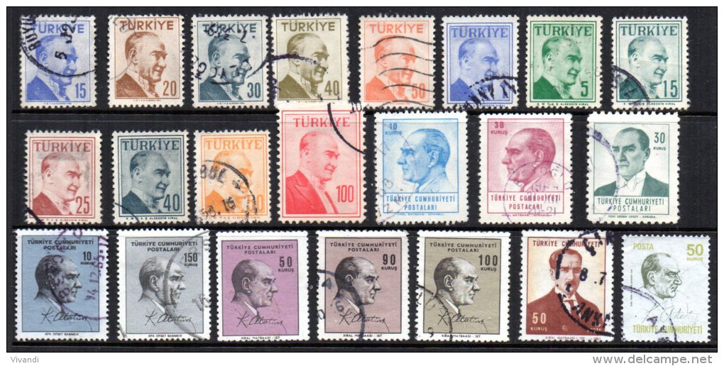 Turkey - 1931/89 - Kemal Ataturk 95 Different Stamps - Used - Usati