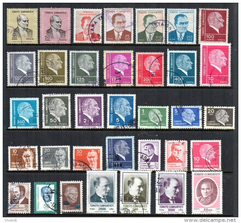 Turkey - 1931/89 - Kemal Ataturk 95 Different Stamps - Used - Oblitérés